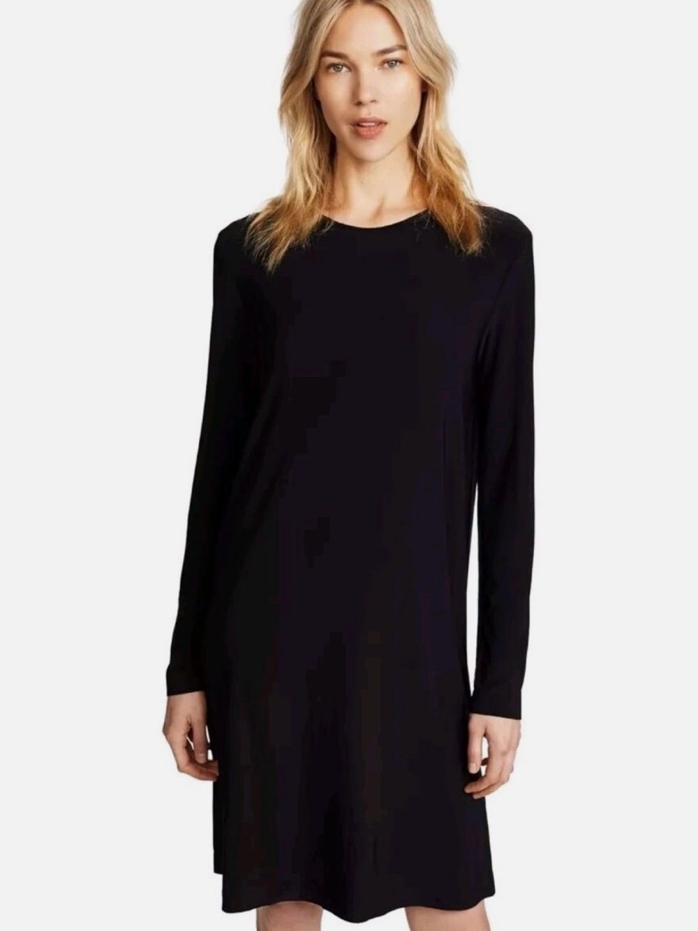 Norma Kamali Black Long Sleeve Crew Dress To Knee Size XS